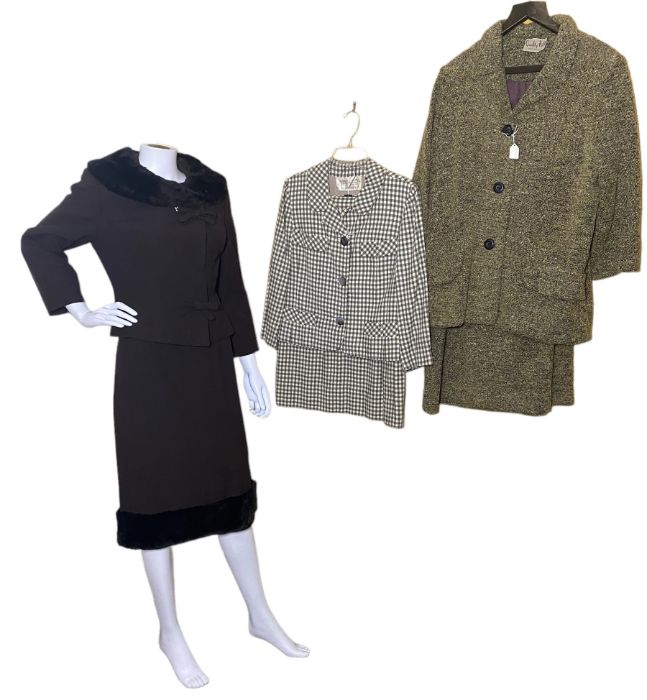 5 quality vintage women's suits to include a 1930s silky jacquard skirt suit, a 1950s Best & Co - Bild 2 aus 2