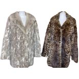 A 60s/70s two colour mink jacket with belt back, and a dyed rabbit fur (fake spotty cat) jacket. (2)