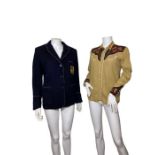 Two school blazers and a 1940s western shirt with chain stitch embroidery in primary colours (3 )
