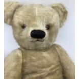 Antique Large 29” Golden Mohair Farnell Teddy Bear with red rexine pads with a small growl,Amber