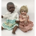 German Antique Black Bisque head 351 baby doll 18” doll on comp body and a 15” 342 Heubach bisque