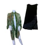 An 1880s silk plush dolman with swansdown trim and a late edwardian skirt in black velvet with