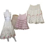 4 1950s petticoats, 5 nylon bonnets 50s/60s, a shower cap, 3 sun bonnets, 4 pinnies and washbag