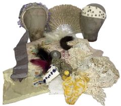 A box of lace trims to include 2 Maltese lace collars, Maltese lace cuffs, a large shiffli lace