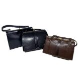 three vintage handbags to include 2 Mappin & Webb lizard bags and a navy blue leather bag c 50s/