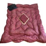 A brightly coloured 1950s Dutch blanket, 157x192 cm aprox and a plump, pink satin quilted eiderdown,