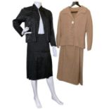 5 quality vintage women's suits to include a 1930s silky jacquard skirt suit, a 1950s Best & Co