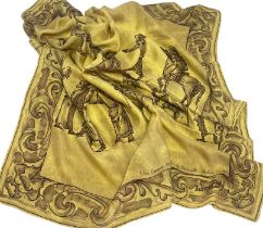 An earlyJacqmar 33" square, silk scarf with hand rolled hem, print is Vittore Carpaccio- Studi di