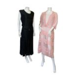 Two good sized 1920s dresses, one in a pale pink lawn cotton with interesting 'fringe' detail (50