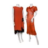 Three 20s/30s dresses to include an orange 1920s dress by Bonwitt Teller, complete with its slip.