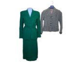 An emerald green 1940s suit with a herringbone weave by Allen of Derby and a 1940s Otterburn tweed