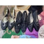 A group of mostly 1920s and 30s accessories to include 3 pairs of shoes, 3 hats and a veiled