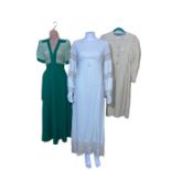 60S/70s dresses to include a cream pin cord dress by Radley, a cream maxi dress with crochet