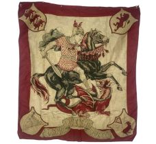 3 Victorian flags or banners to include a Rampant Lion 67cm x 52 cm, a George and the dragon with