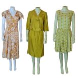 3 vintage suits including a 1950s shantung oatmeal suit by Mr Lee of California, a yellow suit by