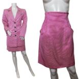 A Rive Gauche suit C1980s made from a pink and white candy stripe silk grosgrain with vibrant