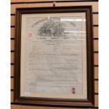 A Capital Stock Bonds large insurance cert frame along with oval mirror