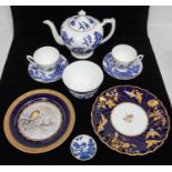 Coalport blue-and-white willow pattern tea service, along with three early 20th century decorative