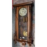 Late 19th Century Austrian Vienna two weight mahogany wall clock with finials