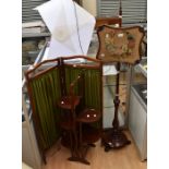 Small Edwardian room screen with green fabric, 1920's mahogany cake stand and a 19th Century