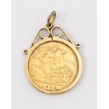 A Edward VII half sovereign dated 1909 mounted in a 9ct gold pendent mount, total gross weight