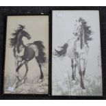 A pair of Chinese prints, depicting horses, with printed signature and seal mark (2)