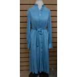 A sky blue silk jersey mix dress with buttons down the front, long length gathered yoke, Made by