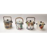 Four Losol ware, early 20th century biscuit barrels, mixed pattern and cane handles