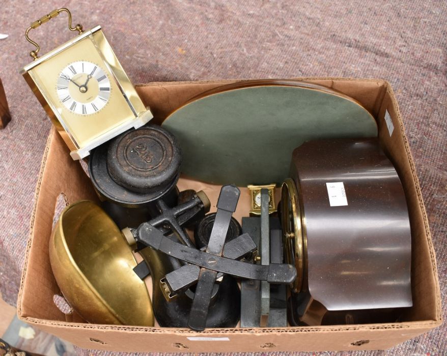 An early 20th Century brass scales with associated weights together with four various modern