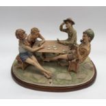 Large Capo di Monte figure of four boys playing cards