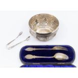 A pair of Victorian silver christening fork and spoon, engraved decoration, hallmarked by Hilliard &