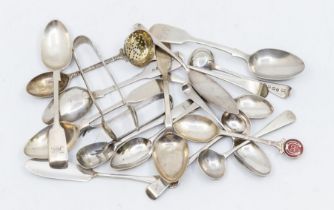 A collection of 19th & 20th Century tea, mustard and egg spoons and sugar nippers, all hallmarked