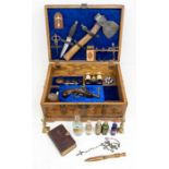 A composed Victorian style vampire hunter's killing kit, comprising mallet, hatchet, early 20th