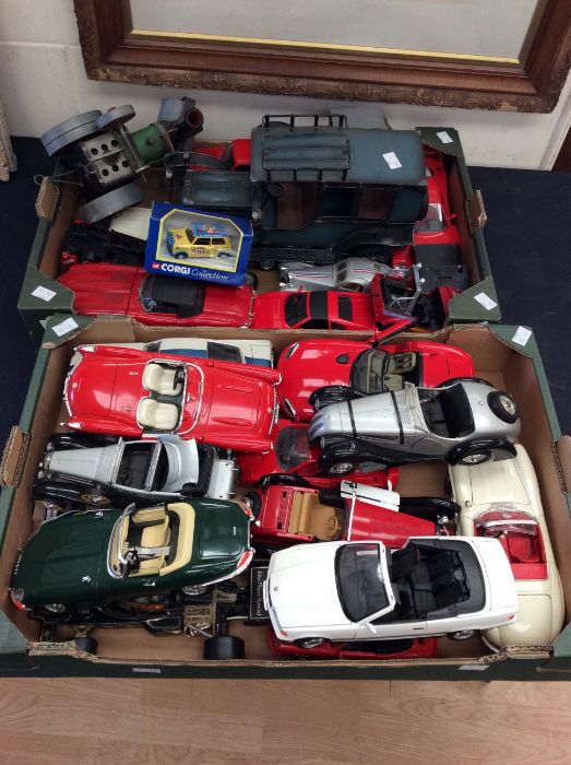 Collection of Burago model cars, some boxed Corgi and Mamod steam roller