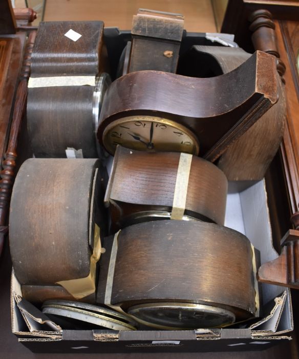 Mid 20th century eight-day mantel clocks, mostly spares and repairs, along with a mid-20th Century