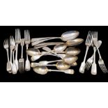 A collection of William IV and Victorian silver Fiddle pattern flatware, all hallmarked London,