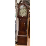 A George III 8 day long case clock with arched dial date and second hand moon and picture dial,
