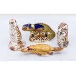Four Royal Crown Derby paperweights to include:  1. Chester Chipmunk, gilt stopper, date code