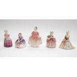 Five mid 20th century Royal Doulton lady figures; Sweeting, Cissie, Monica, The Little Bridesmaid,