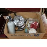Collection of plated wares, soda bottle, flat wares, dressing table items etc