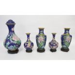 A collection of cloisonné 20th century wares, including a lamp and two pairs of vases
