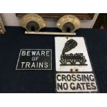 Railwayana: A pair of signal lever plaques, 'Down Main Blocked Clear' and 'Up Main Blocked Clear';