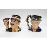 Two Royal Doulton character jugs: The Collector D6796 and The Antiques Dealer D6807. Size 17.5cm and