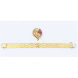A ruby and diamond 18ct gold interchangeable bracelet, circa 1970's, comprising a detachable