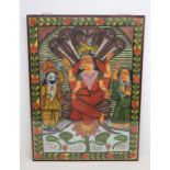 Hand-painted picture of an Indian goddess and gods