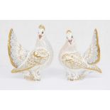 Two (pair) Royal Crown Derby Royal Doves Elizabeth and Philip gold stoppers boxed