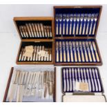 A cased set of six knives and forks, together with cased set fruit knives, plated mother of pearl