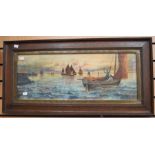 Early 20th century Marine Watercolour, signed, of fishermen, along with a print of a young lady in