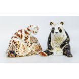 Two Royal Crown Derby paperweights to include: 1. Giant Panda, gold stopper, red factory mark,
