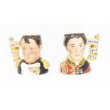 Two Royal Doulton character jugs: Wellington D7002, 825/2500; Napoleon D7001, 825/2500. Size: